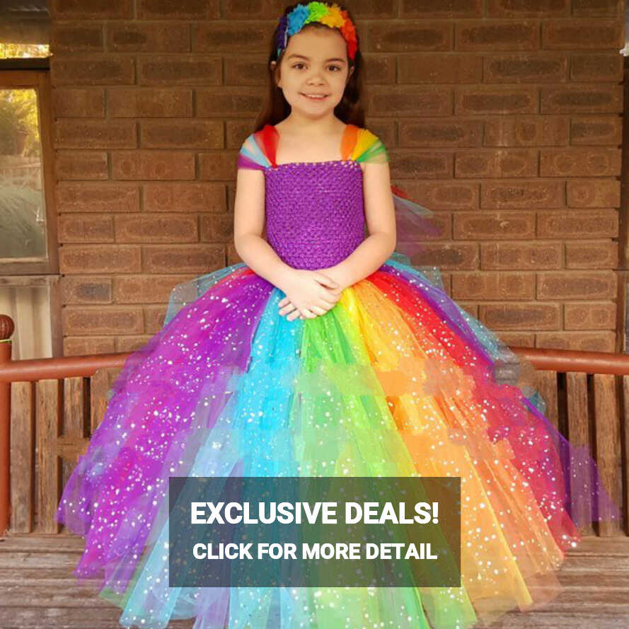 Girls Rainbow Glitter Tutu Dress Kids Tulle Tutus Ball Gown with ...