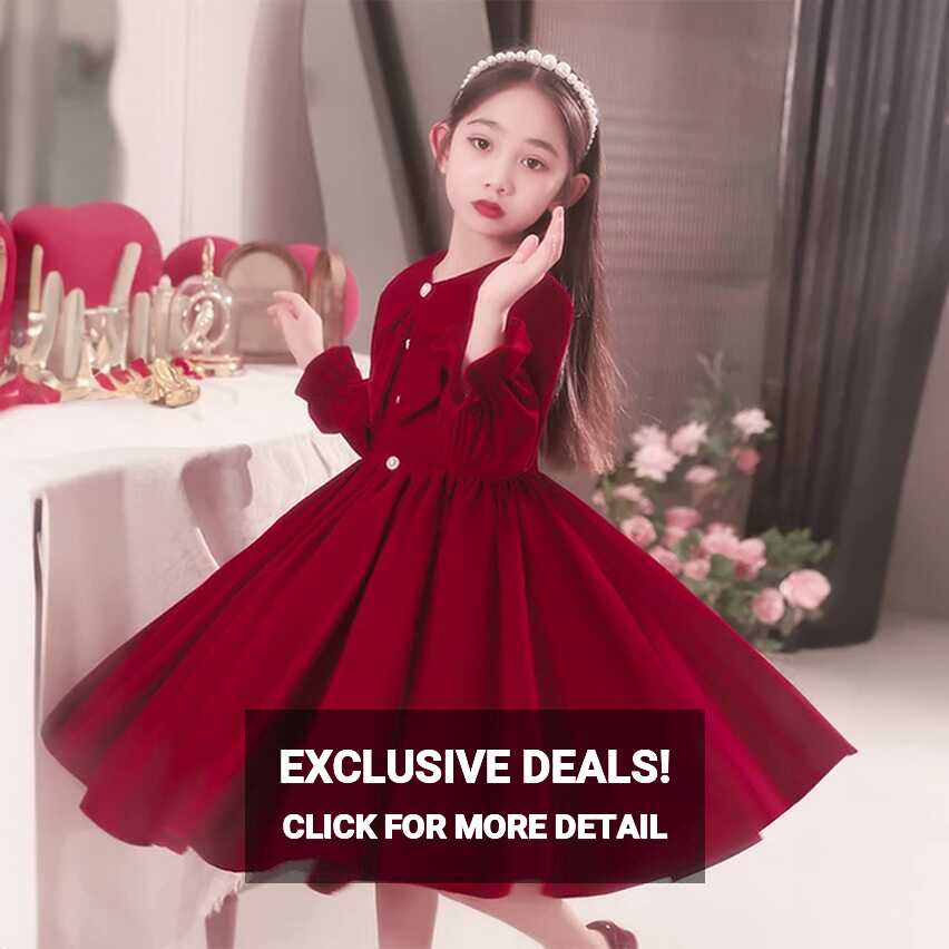 Girls Red Velvet Dress Autumn Winter Children Clothes Princess ...