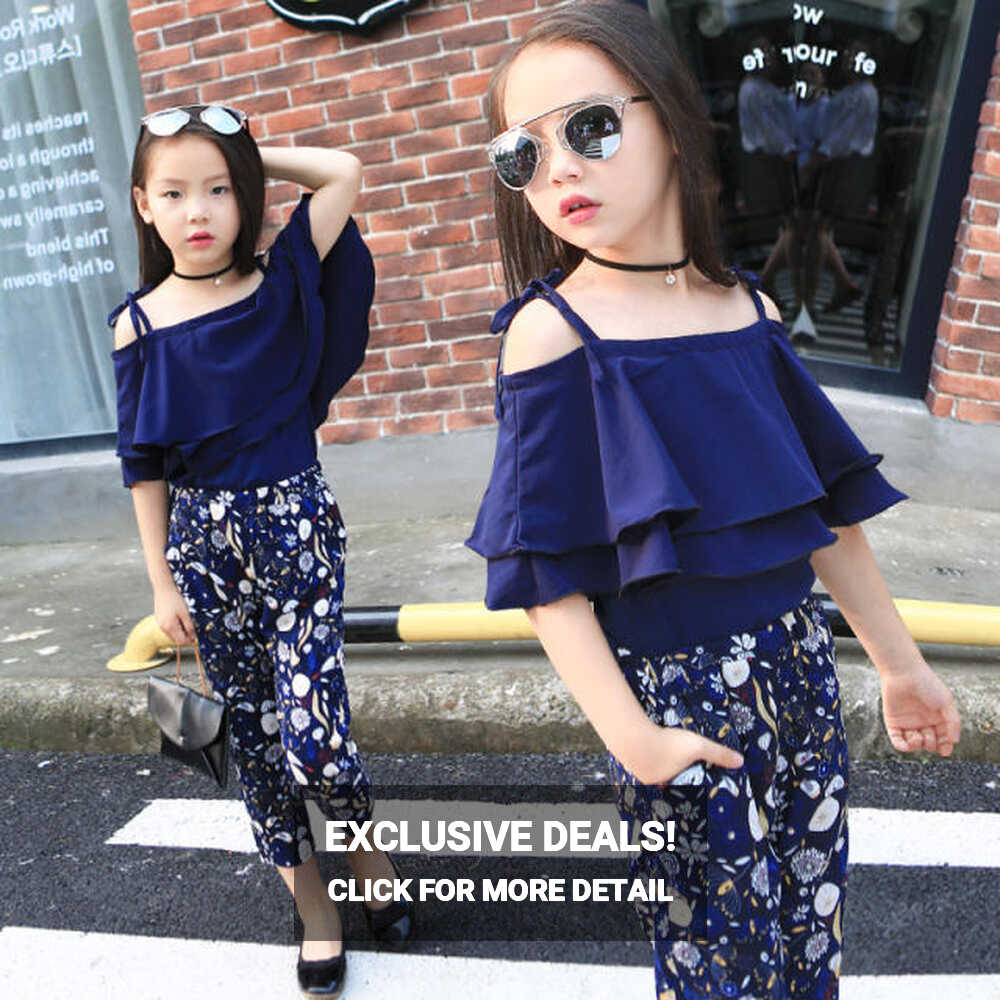 Girls Sets Clothes Kids Fashion Tops Floral Pants Two Piece Set ...