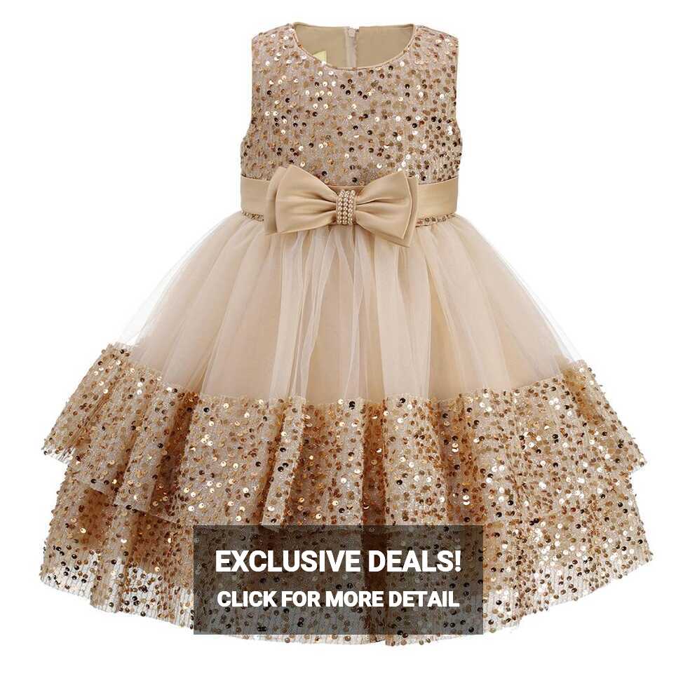 Girls Sparkly Bow Dress Gold – Occasionwear for Kids