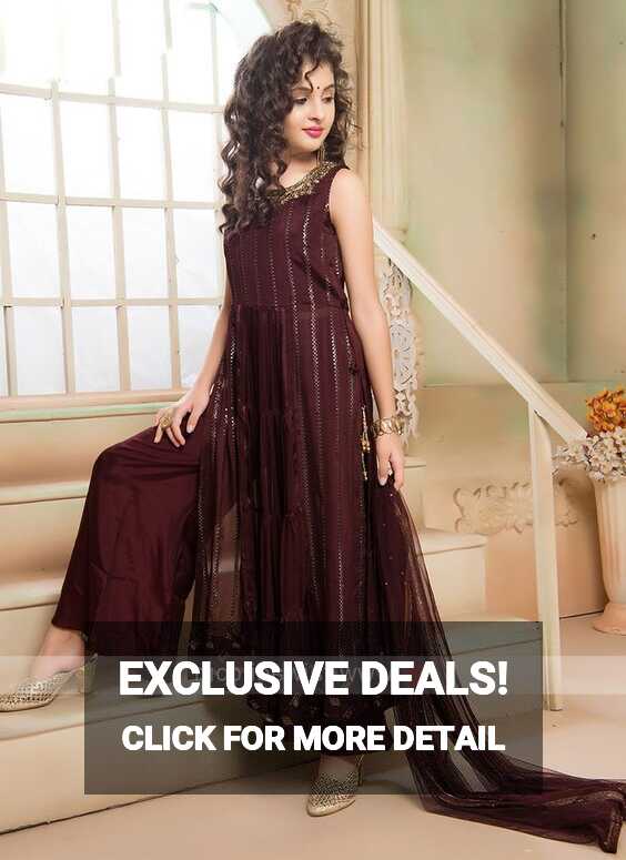 Girls Stylish Wine Palazzo Suit