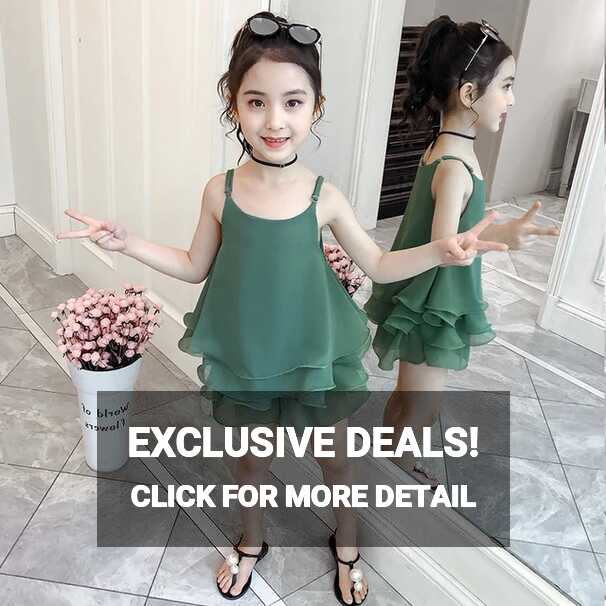 Girls Summer Clothes Chiffon Outfits Baby Kids Girls Strap Tops + ...