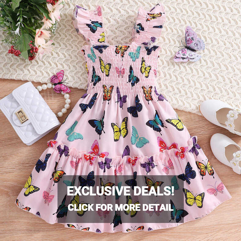 Girls Summer Dress Sleeveless Butterfly Leopard Party Holiday ...