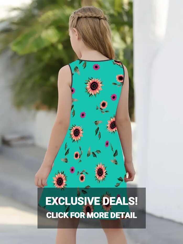 Girls Sunflower Print Sleeveless Dress Loose Fit Comfortable ...