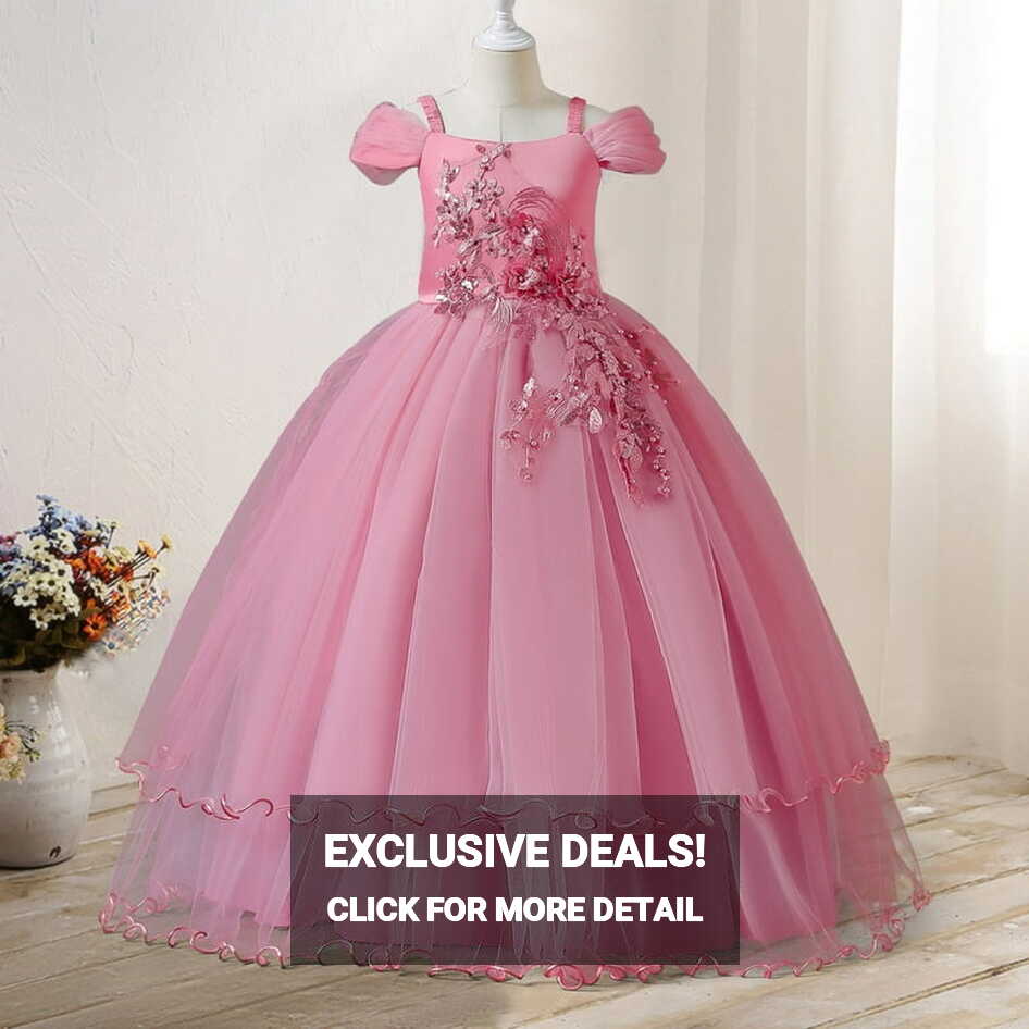 Girls Wedding Party Dress Embroidered Flower Short Sleeves ...