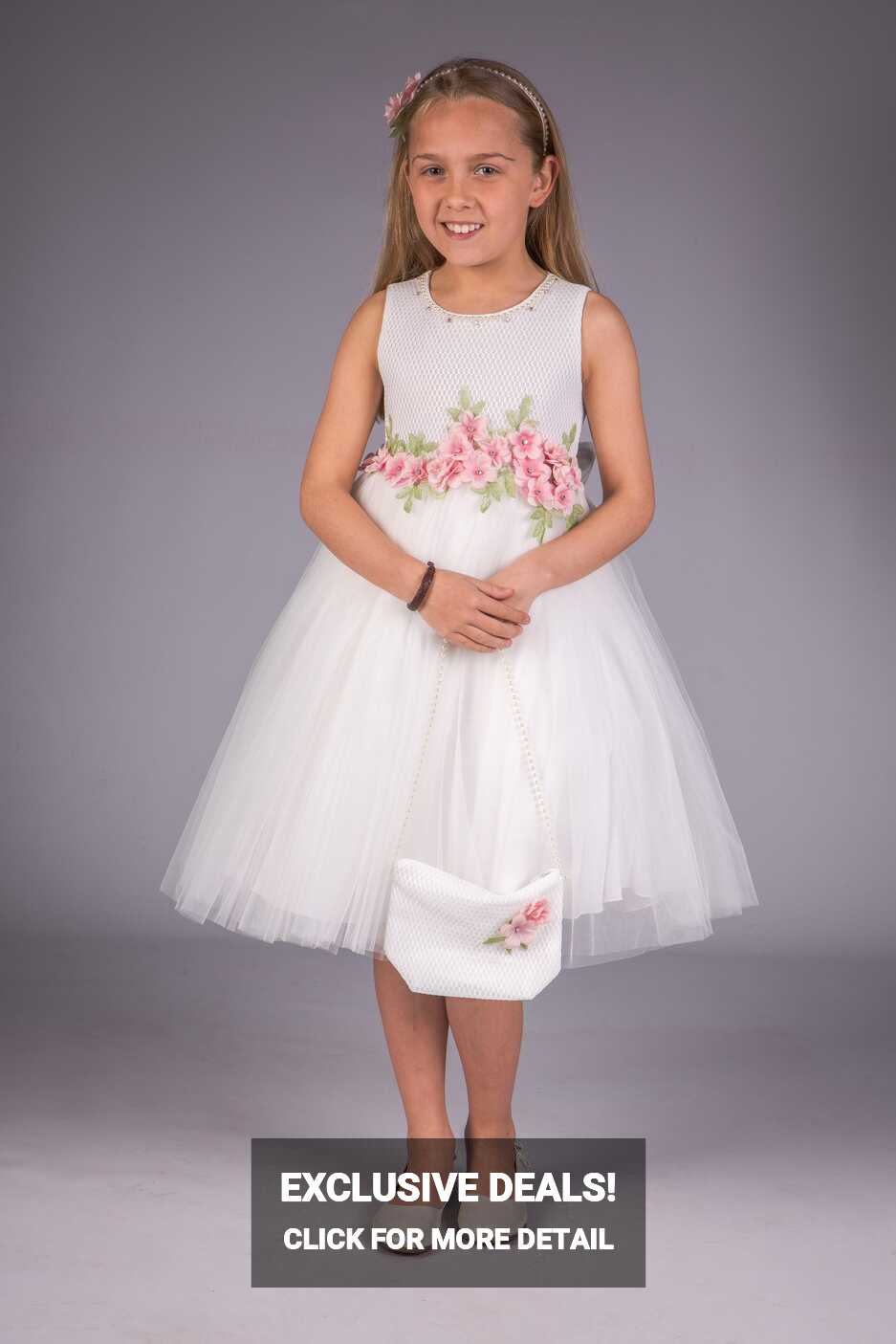 Girls White/Pink Flowers Dress – Occasionwear for Kids