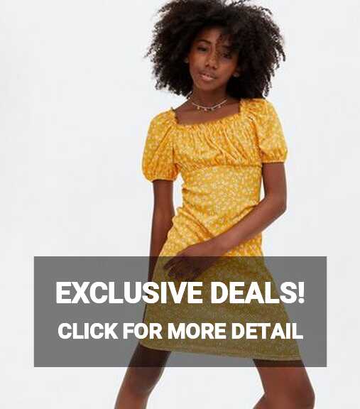 Girls Yellow Ditsy Floral Ruched Mini Dress | New Look