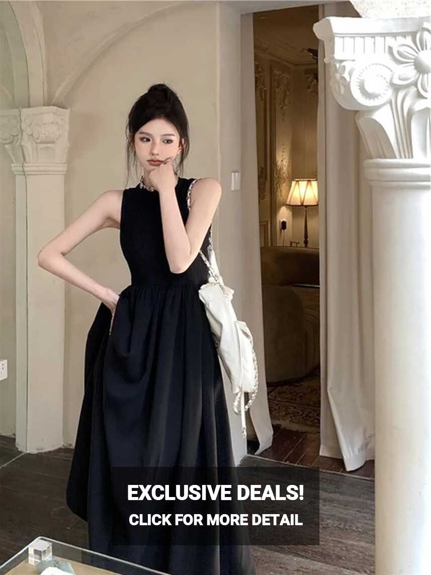 Gkyocq Korean Fashion Black Long Dress Party Dresses For Women ...