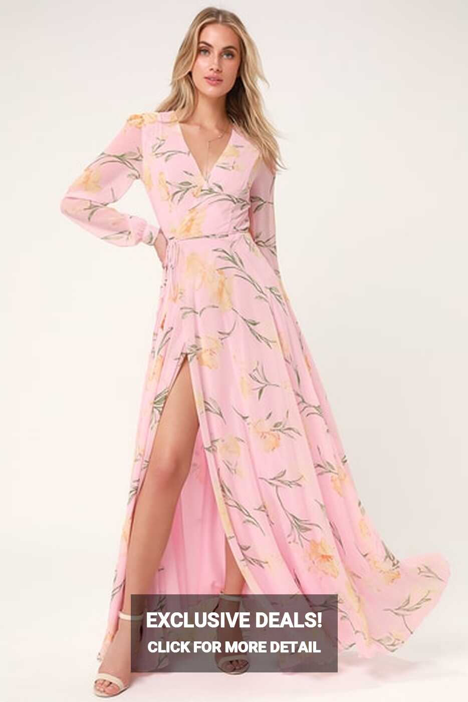 Glam Blush Pink Dress - Floral Print Maxi Dress - Wrap Dress - Lulus