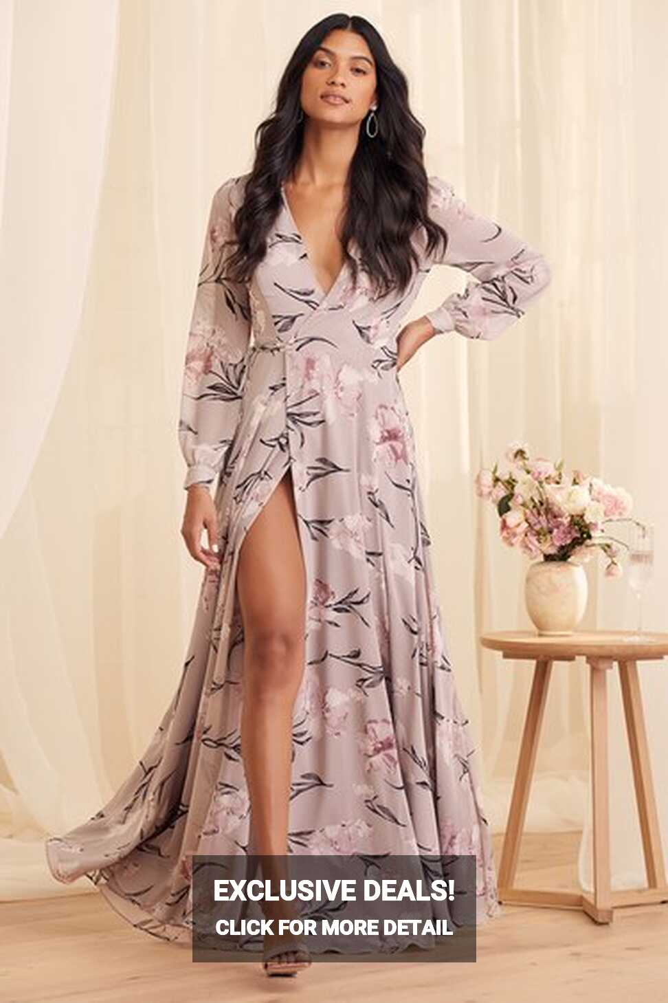 Glam Dusty Purple Dress - Floral Print Maxi Dress - Wrap Dress - Lulus