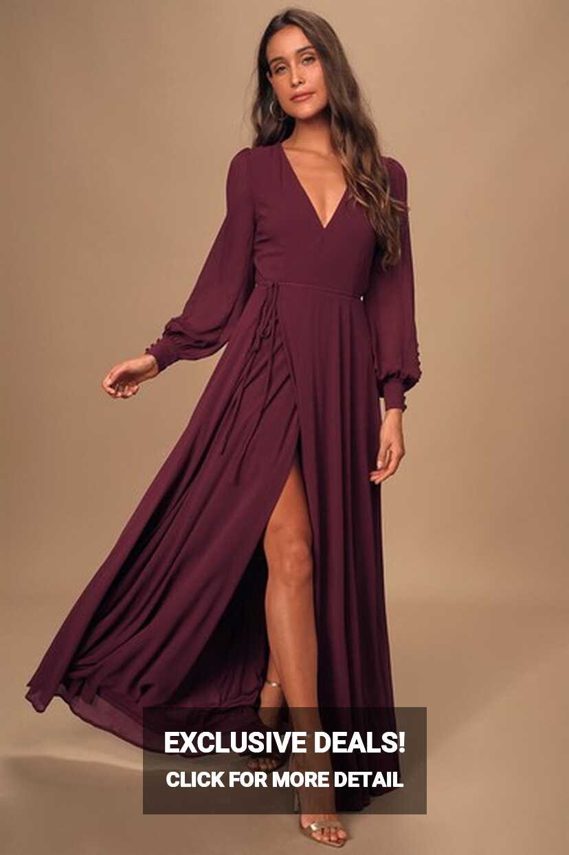 Glam Plum Dress - Wrap Maxi Dress - Long Sleeve Dress - Lulus