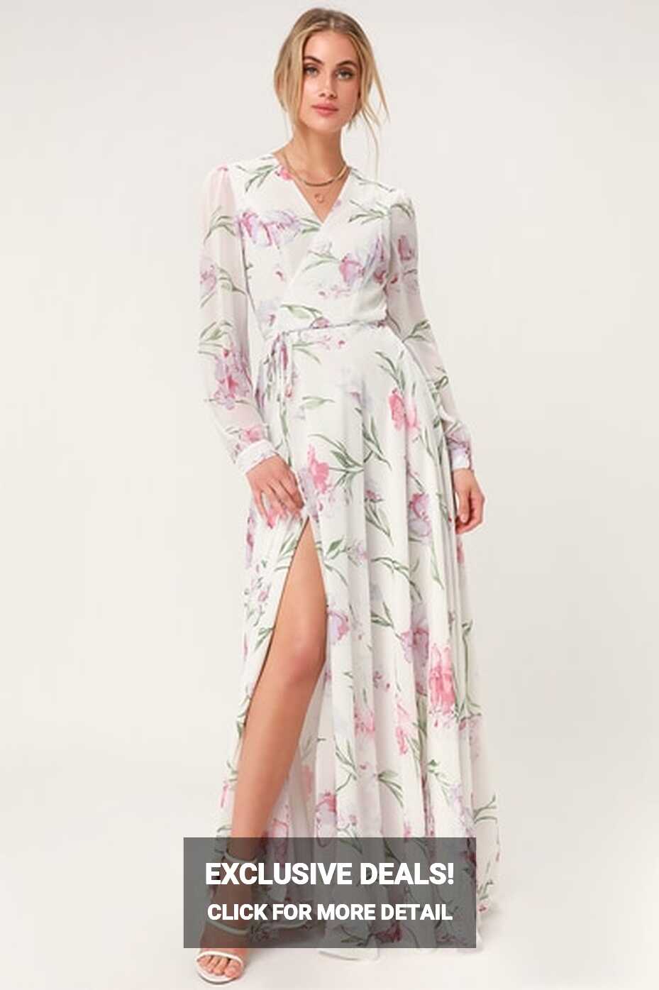 Glam White Dress - Floral Print Maxi Dress - Wrap Dress - Lulus