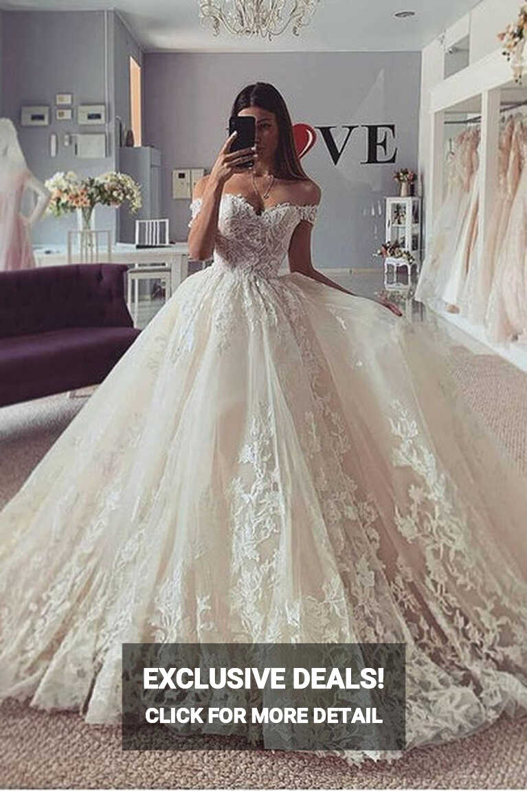 Glamorous Off-the-Shoulder Ball Gown Princess Wedding Dress Lace ...