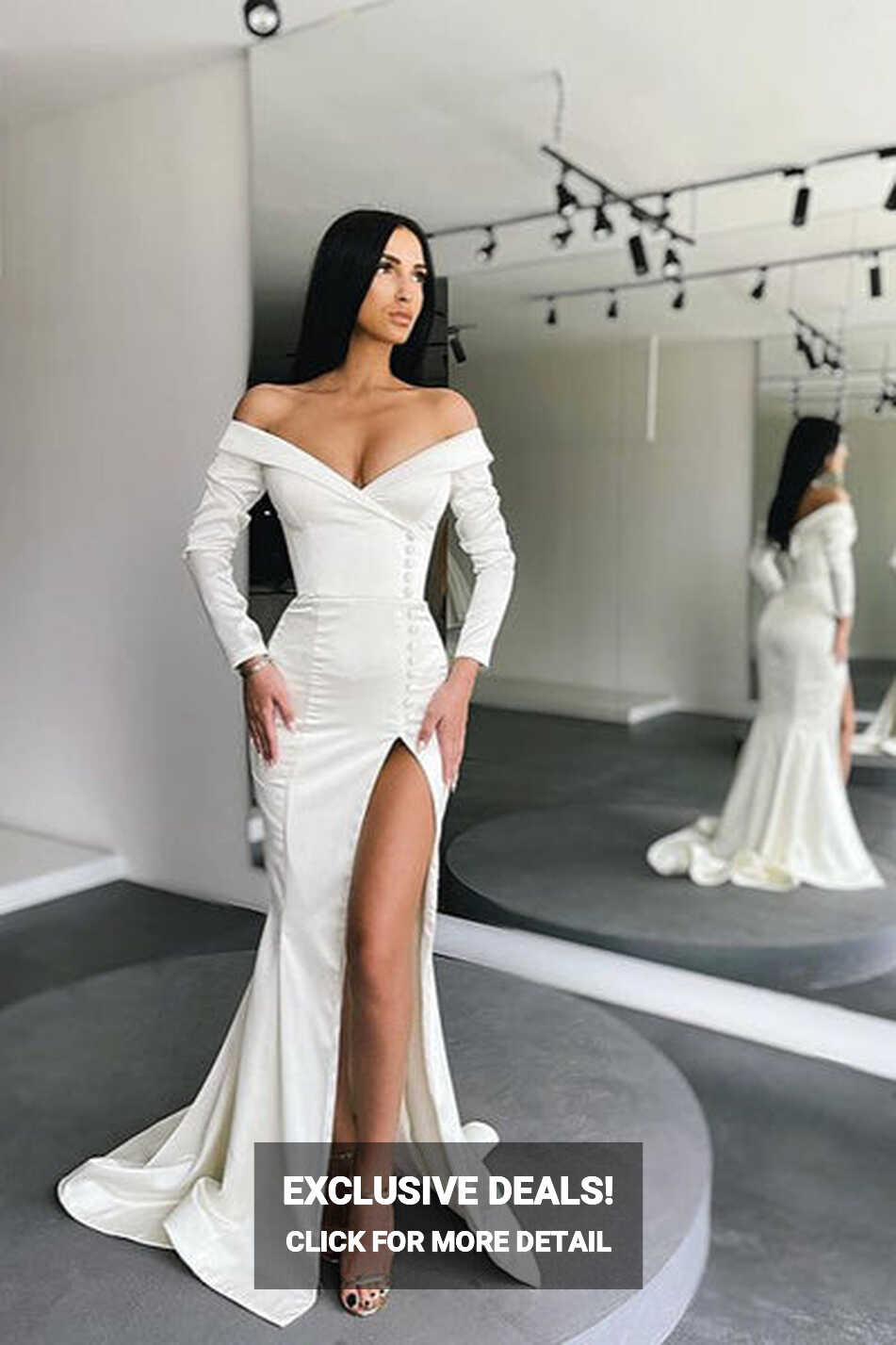 Glamorous White Long Sleeves Mermaid Evening Dress Off-the ...