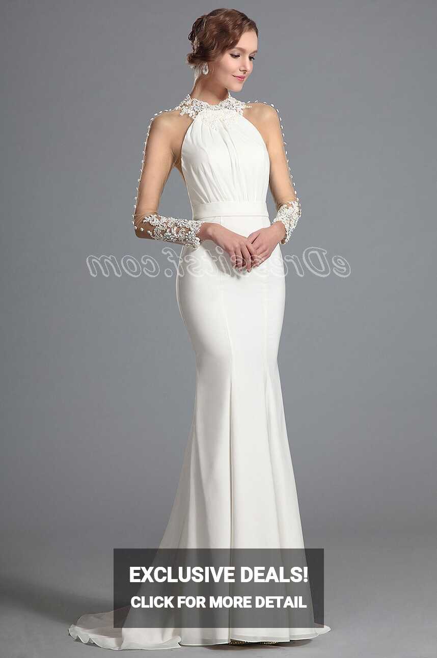 Glamorous White Trumpet Long Sleeves Evening Dress Wedding Gown