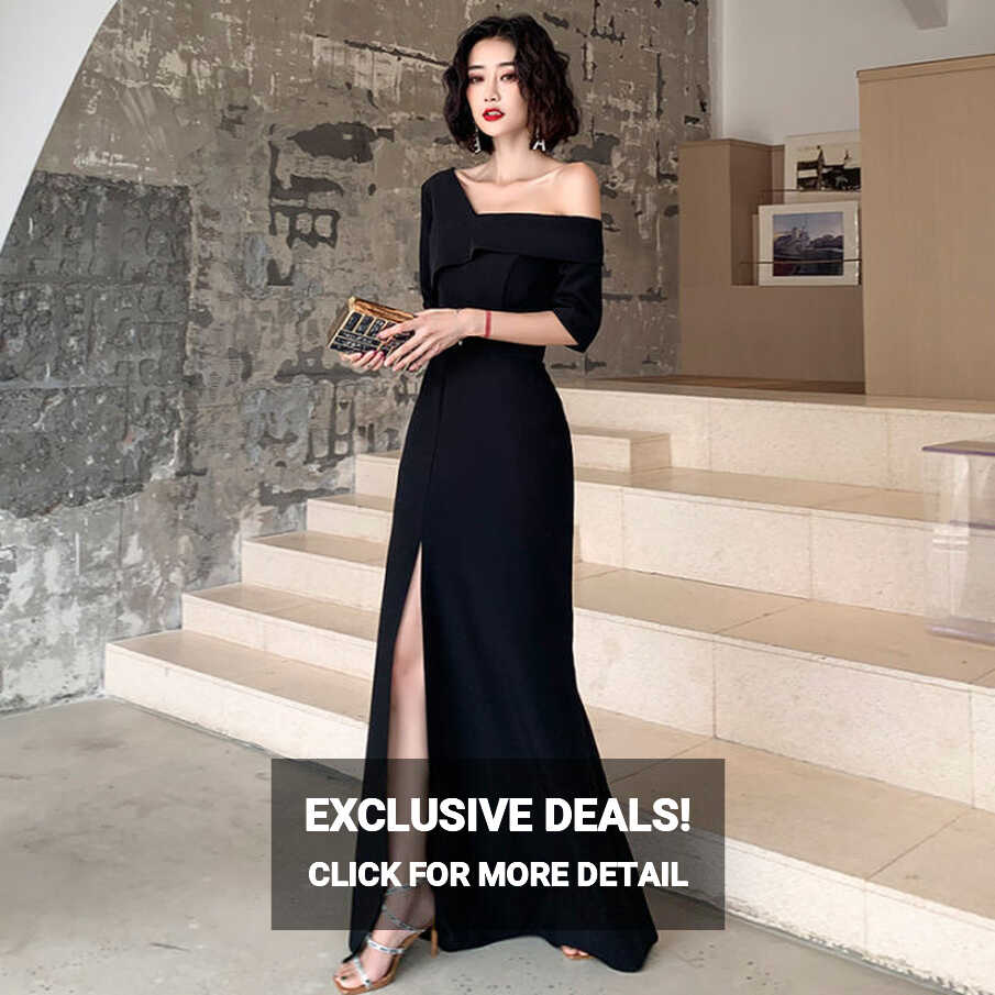 Glary Star Black Evening Dress Temperament Long Waist High Open ...