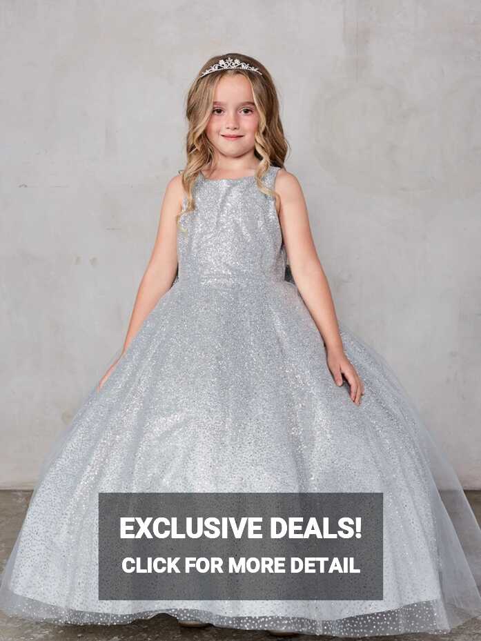 Glitter Ball Gown with Tail Silver Tip Top Kids 5804 – Sparkly Gowns