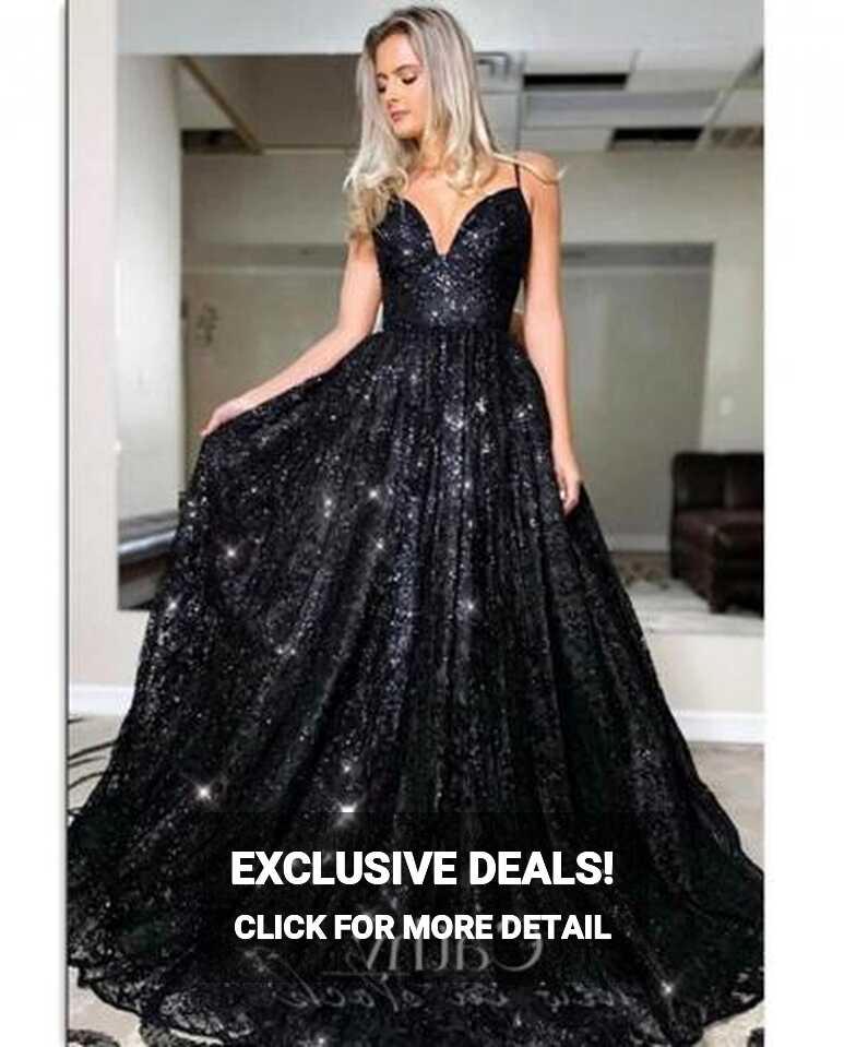 Glitter Black Ball Gown Vestidos De Fiesta Elegant Spaghetti ...