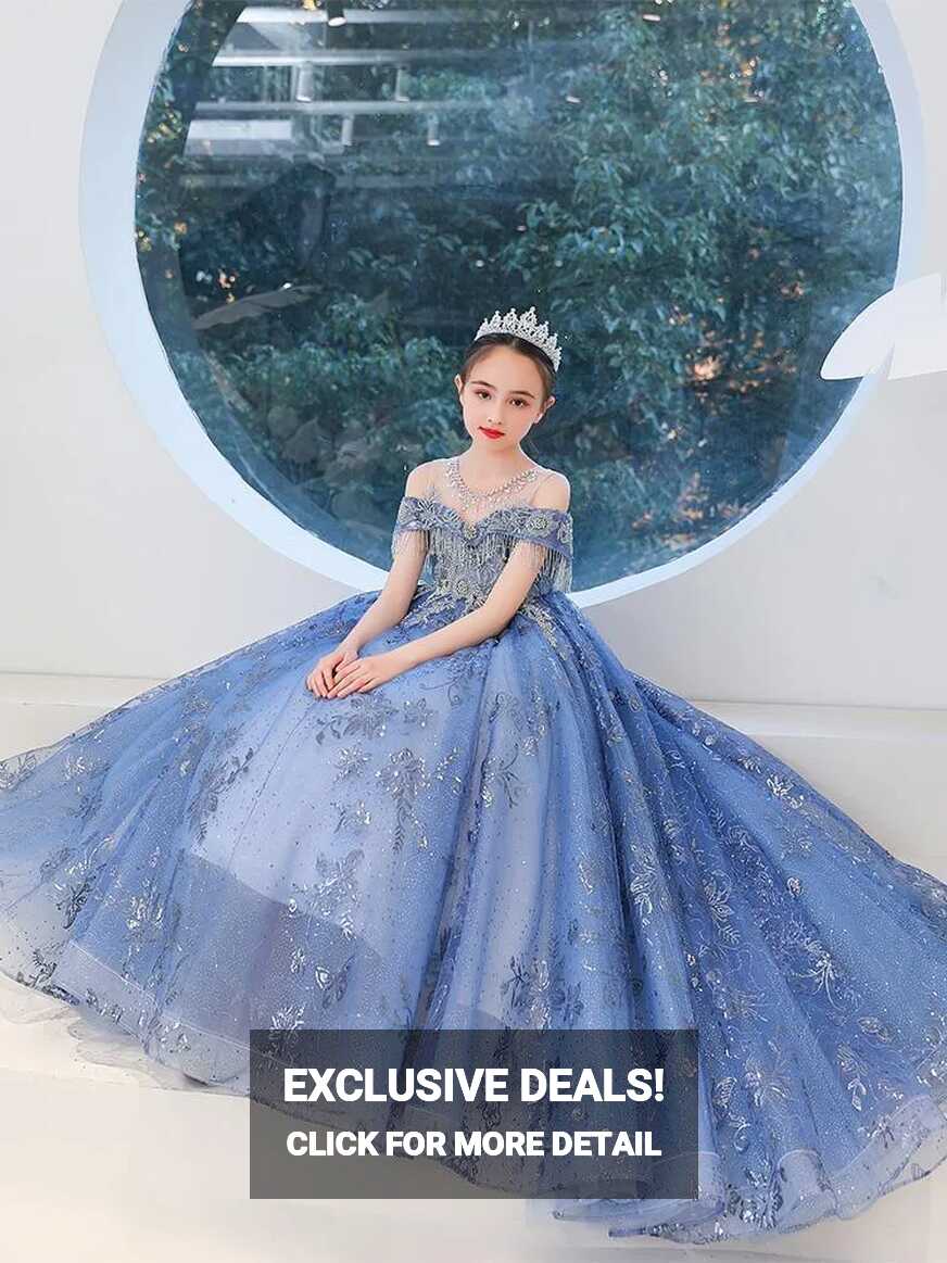 Glitter Blue Sequin Princess Flower Dress Princess Style For ...