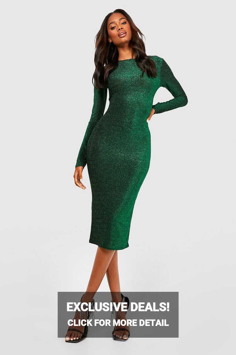 Glitter Long Sleeve Bodycon Midi Dress | boohoo