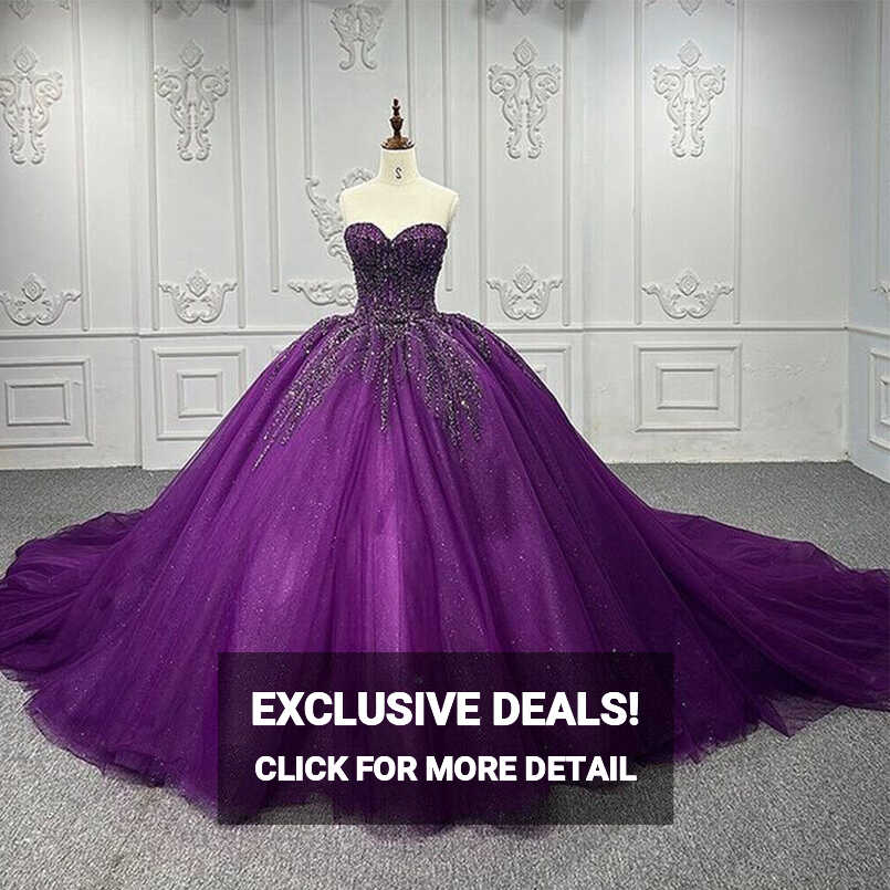 Glitter Purple Princess Wedding Dresses Lace Appliques Bead ...