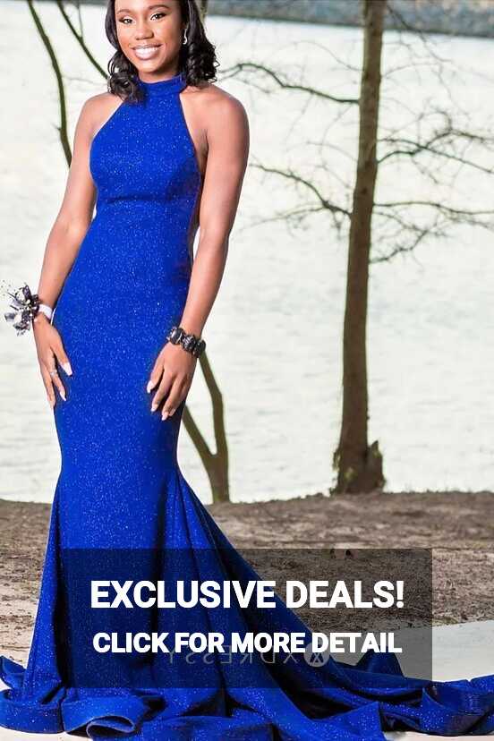 Glitter Royal Blue Sleeveless Mermaid Prom Dress - Xdressy