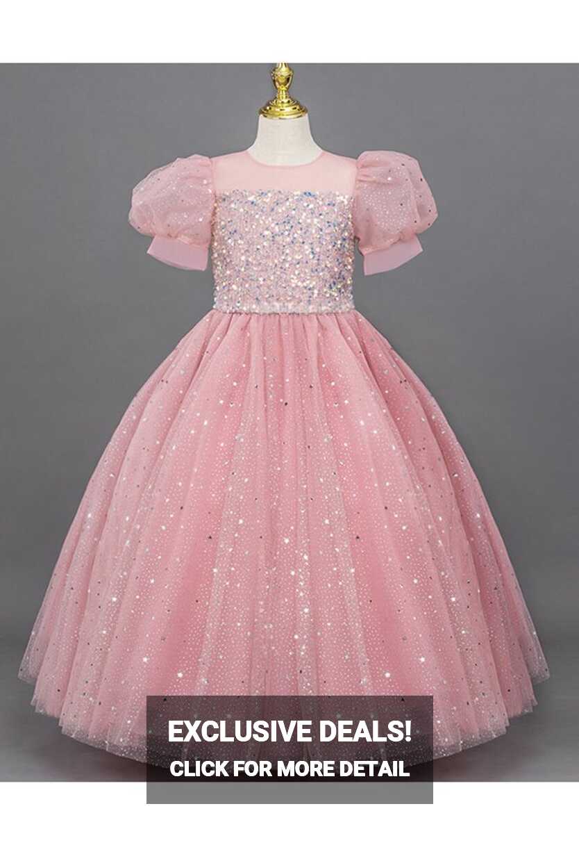 Glitter Sequin Tulle Dress in Pink For Kids - Retro, Indie and ...