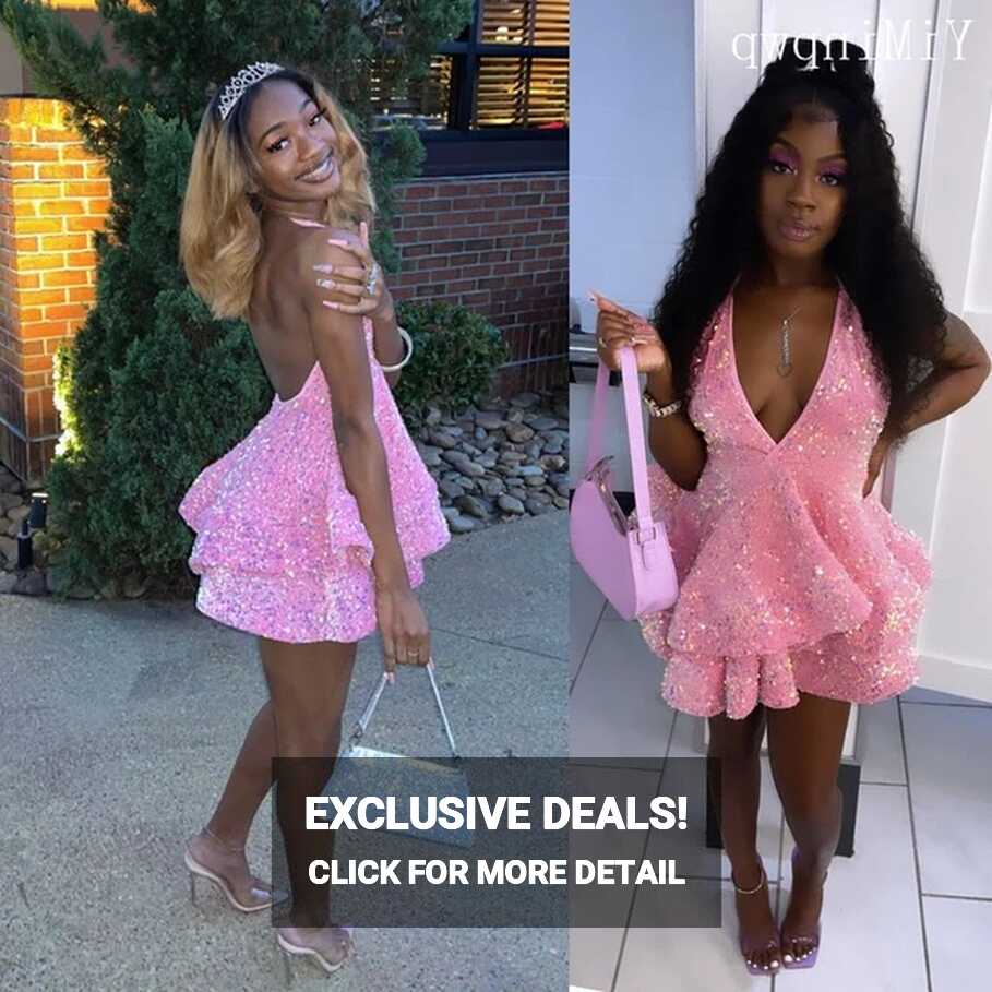 Glitter Short Prom Dresses for Black Girls Halter Backless Mini ...