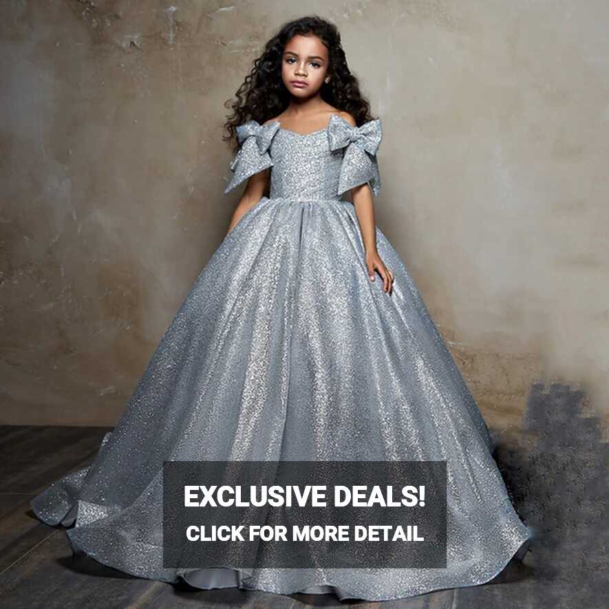 Glitter Tulle Ball Gown Kids Pageant Dresses Off-shoulder Princess ...