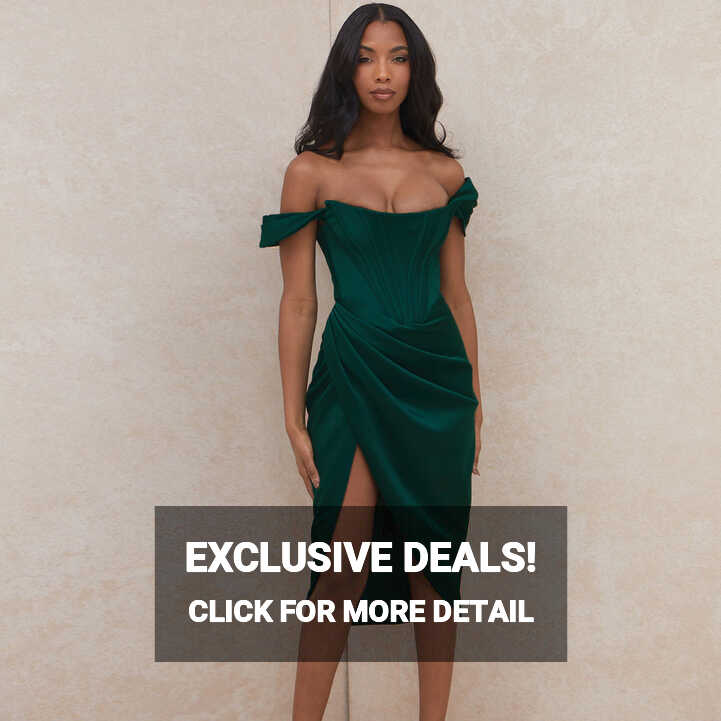 Glossy Satin Off Shoulder Draped Corset Cocktail Midi Dress ...