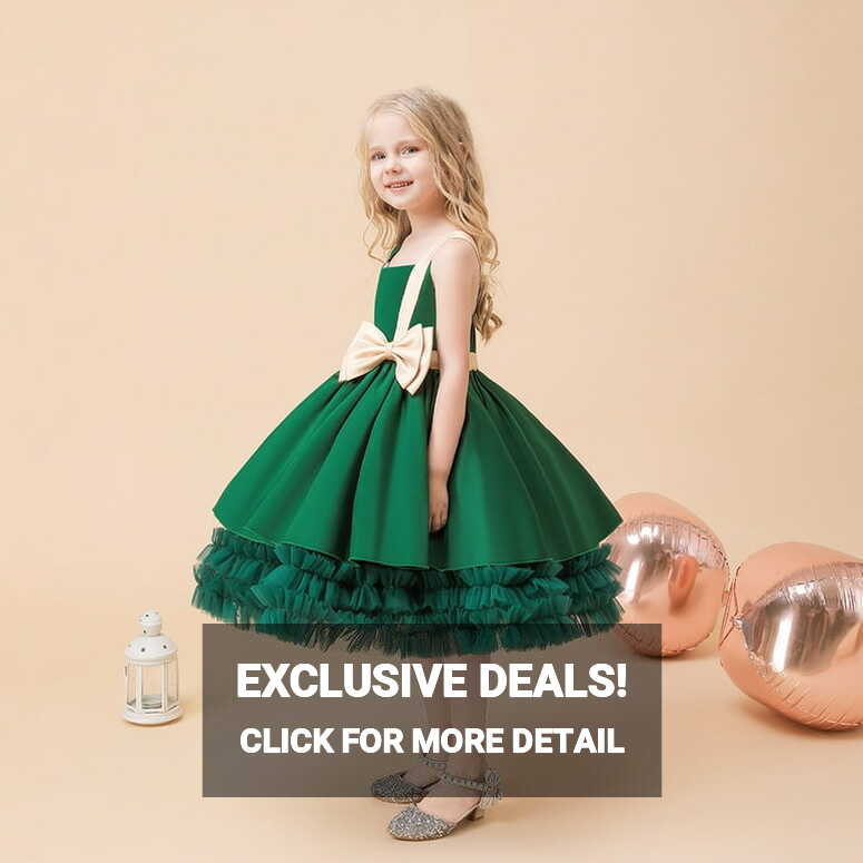 Godderr Kids Tulle Princess Christmas Party Dress with Bow, Solid ...