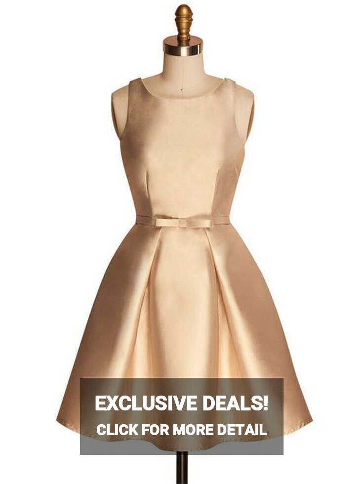 Gold A Line Sleeveless Satin Mini Homecoming Dresses, Simple Short ...