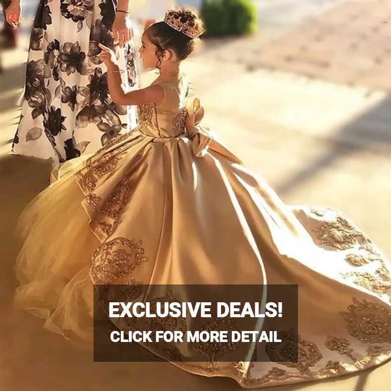 Gold Applique Bow Princess Evening Gown For Girls Perfect For ...