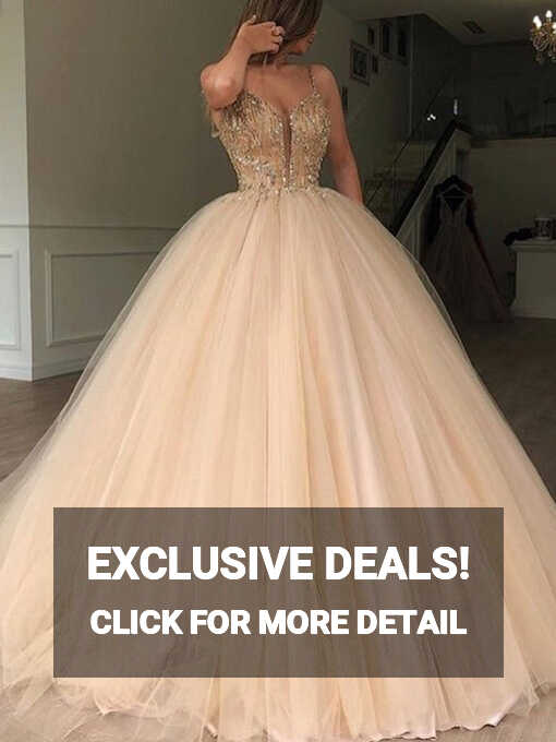 Gold Beading Tulle Ball Gown Princess Prom Dresses,PD00179 ...