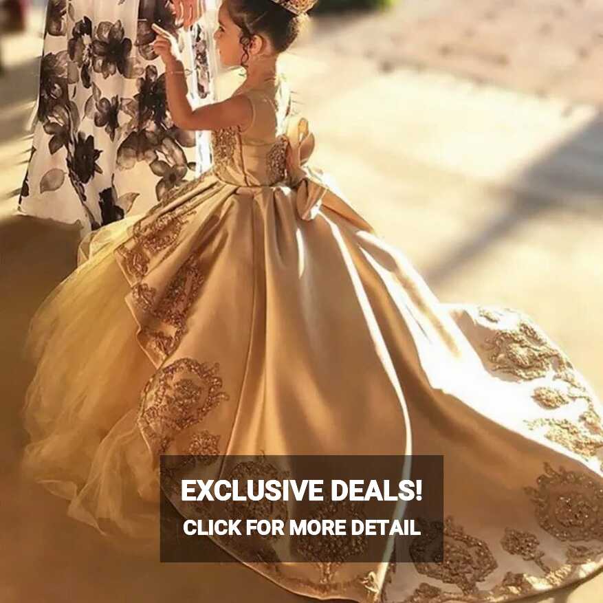 Gold Lace Applique Princess Evening Gown For Girls Perfect For ...