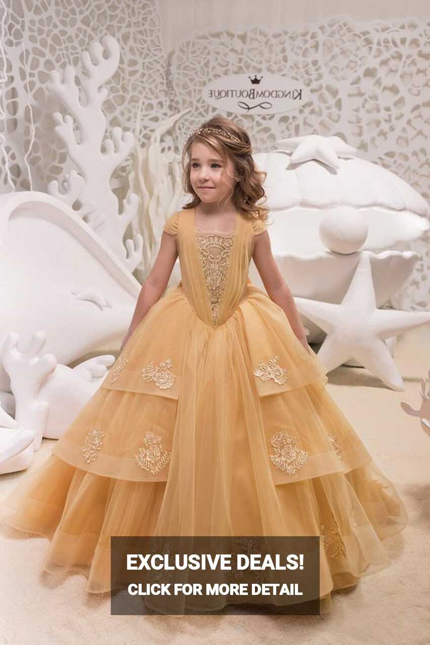 Gold Lace Tulle Formal Flower Girl Dress for Special Occasion ...