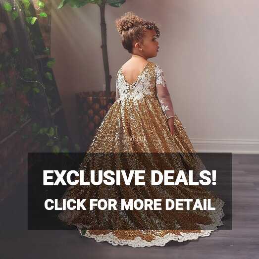 Gold Sequined High Low Flower Girl Dresses For Wedding Lace Long ...