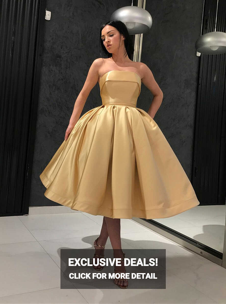 Gold Short Prom Homecoming Dresses Simple Strapless 8th Graduation ...