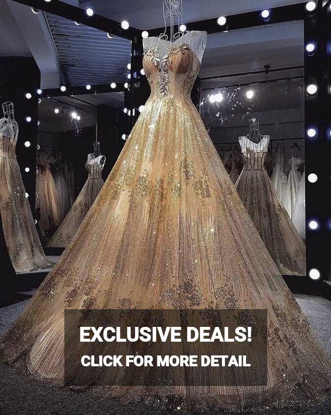 Gold Wedding Dresses Sequin Beaded Ball Gown Bling Bling – alinanova