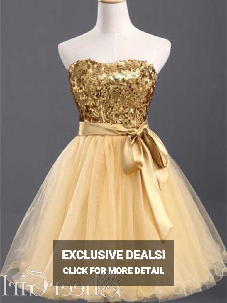 Golden Strapless Mini Homecoming Dresses Sequin Sweet 16 Dress ...