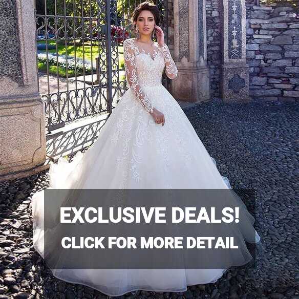 Gorgeous Appliques Full Sleeve A-Line Wedding Dresses 2020 Scoop ...