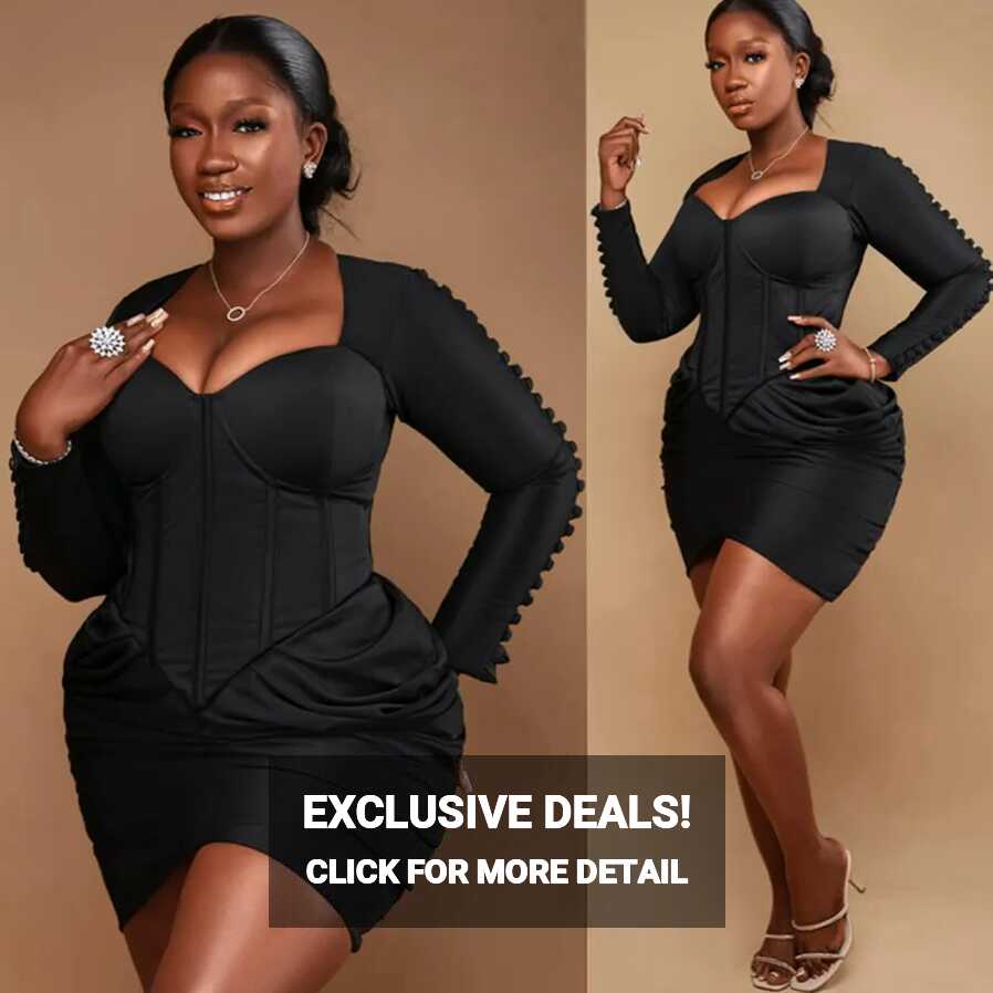 Gorgeous Black Mini Plus Size Cocktail Attire With Long Sleeves ...