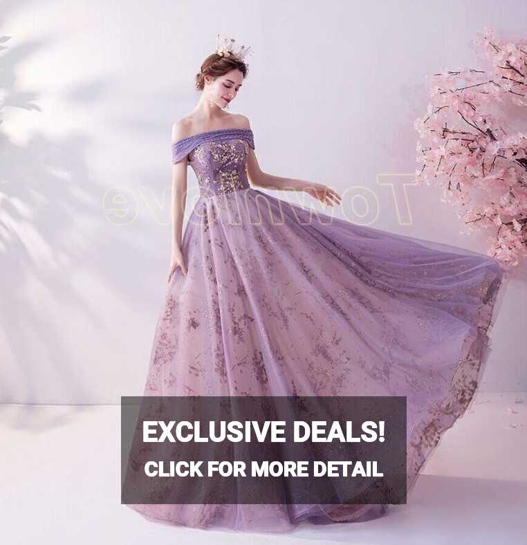 Gorgeous Lady Purple Off Shoulder Floral Princess Evening Party ...