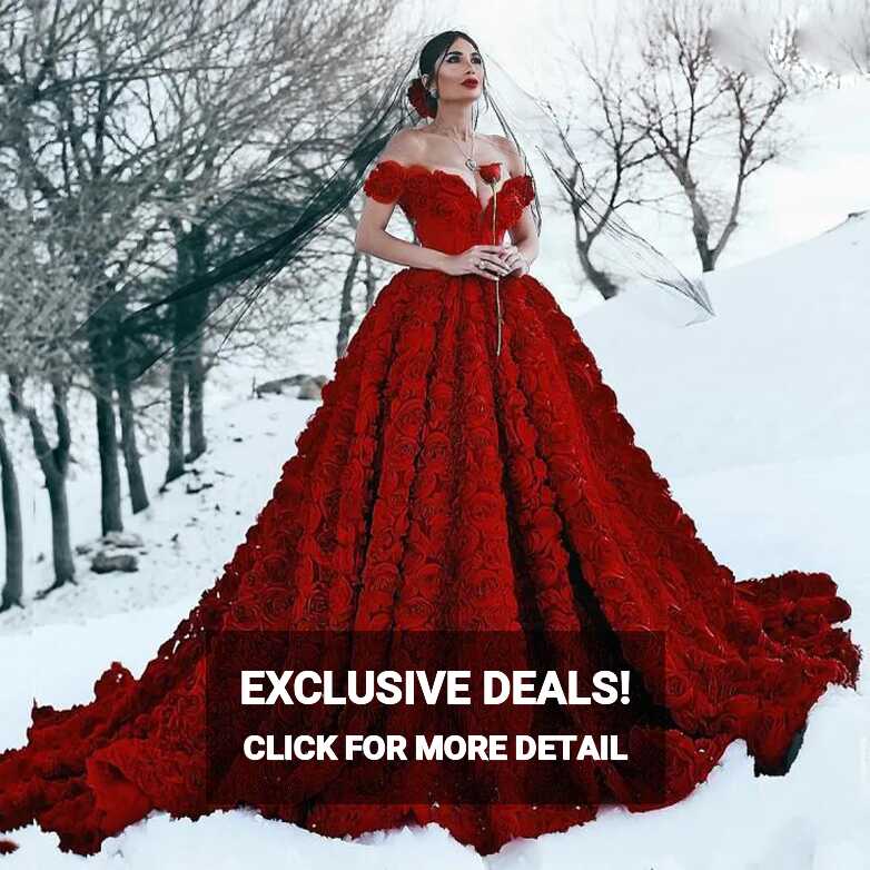 Gorgeous Red A Line Abric Dubai Wedding Dresses Off Shoulder 3D ...