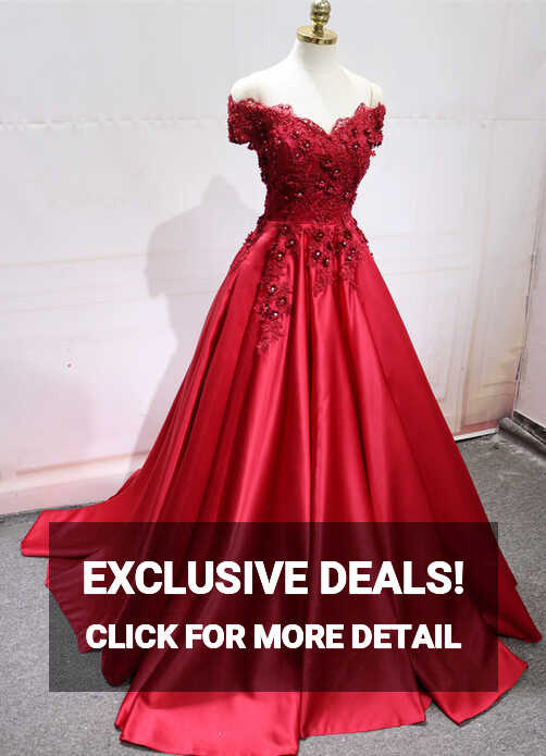 Gorgeous Red Satin With Applique Off Shoulder Long Party Dress ...