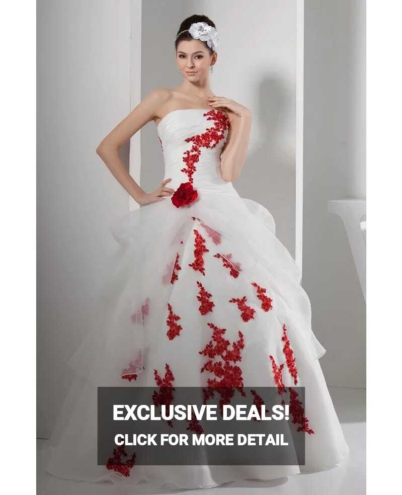 Gorgeous Red and White Lace Organza Wedding Dress Strapless ...