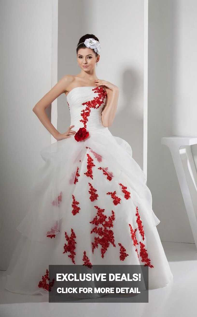 Gorgeous Red and White Lace Organza Wedding Dress Strapless