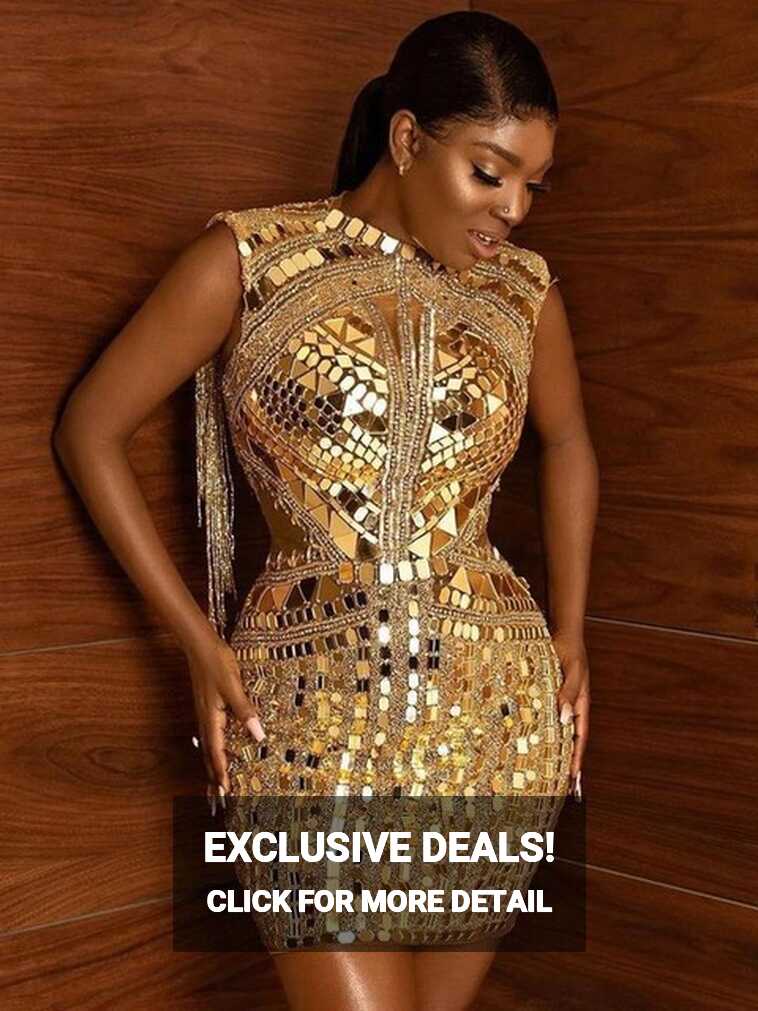 Gorgeous Sleeveless Formal Evening dresses African Gold mirror ...