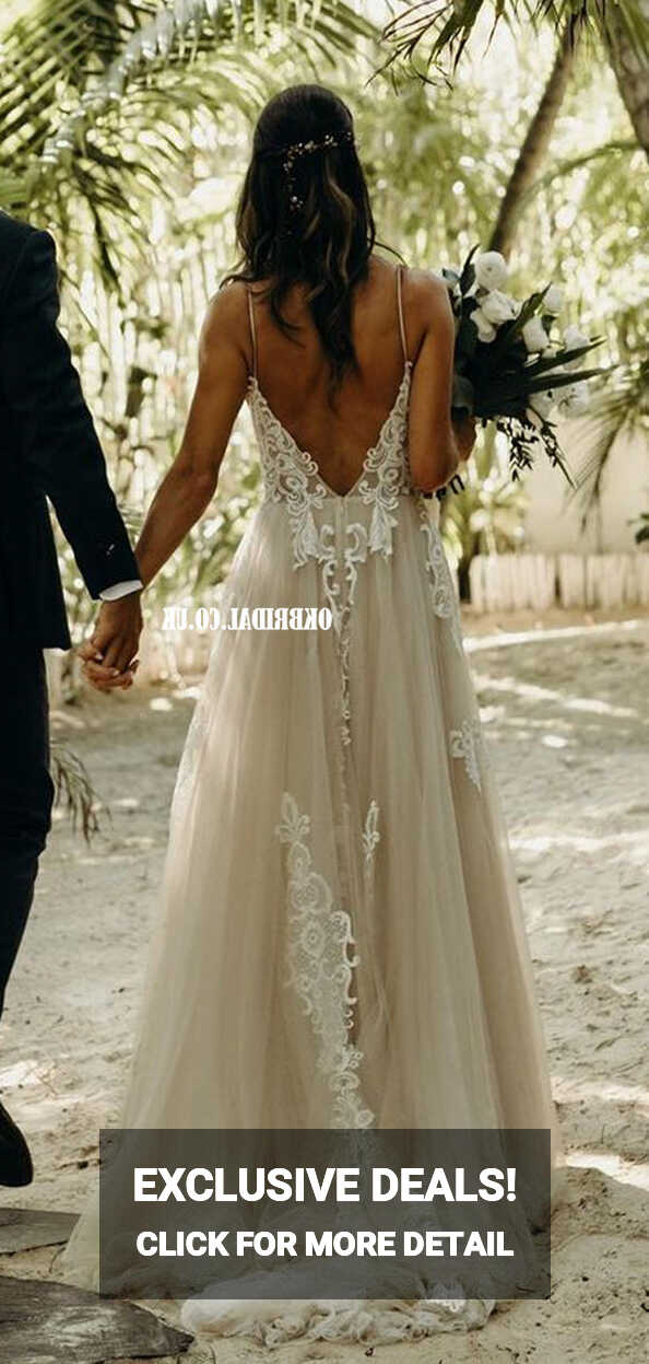 Gorgeous Spaghetti Straps Lace Backless V-neck Beach Wedding ...