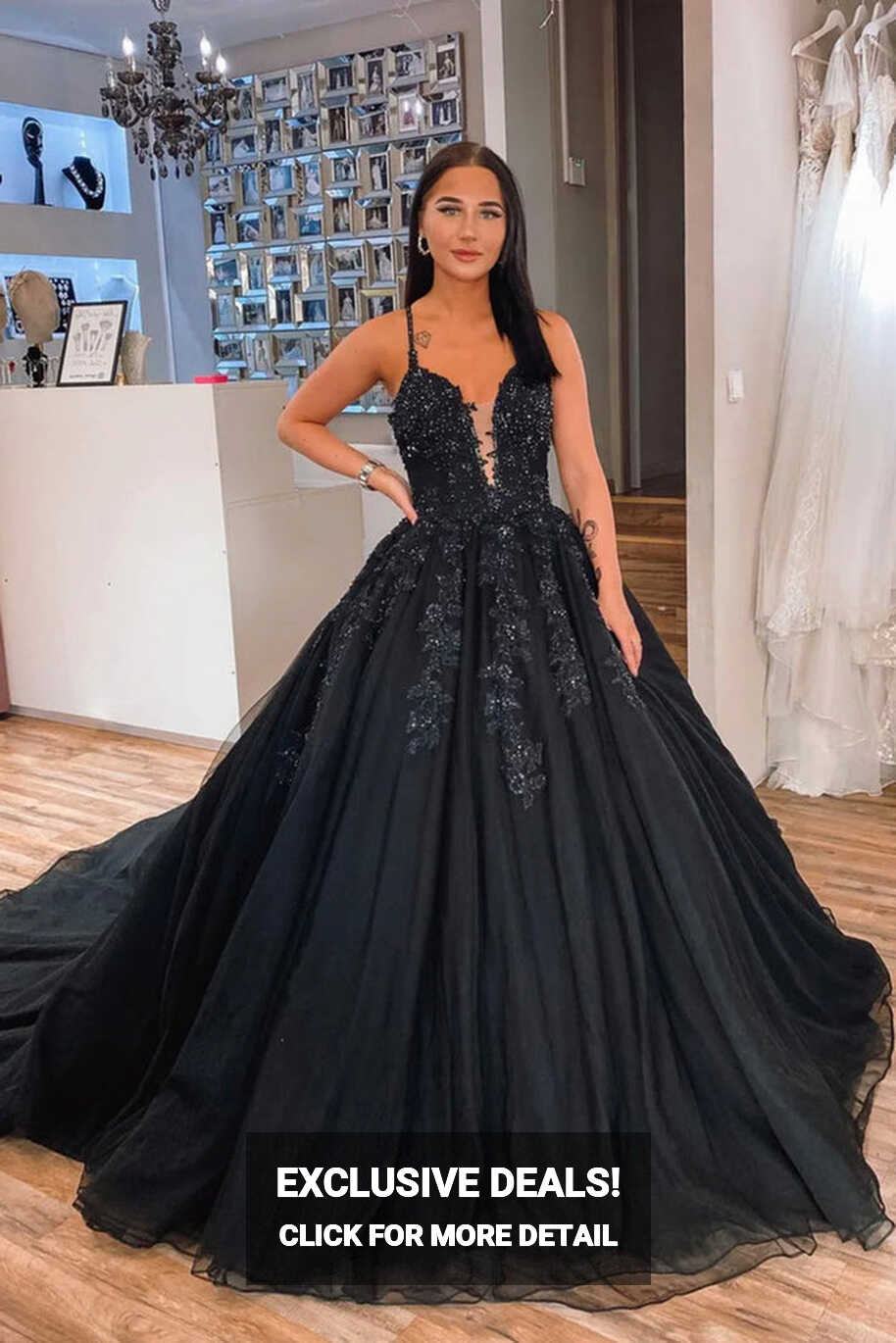 Gorgeous V Neck Beaded Black Lace Long Prom Dress, Black Lace ...